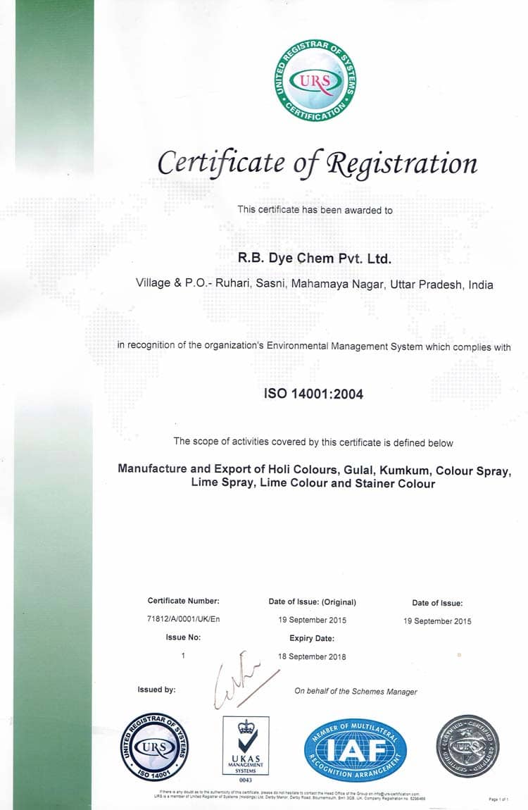 ISO 14001 environmental management certificate